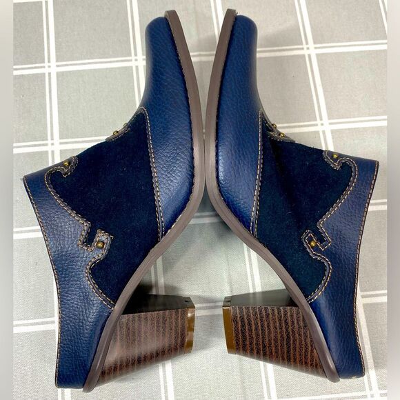 Western Blue Leather Suede Mules Boot Shoes Womens Size 7 Cowgirl Clog Booties - Picture 7 of 11